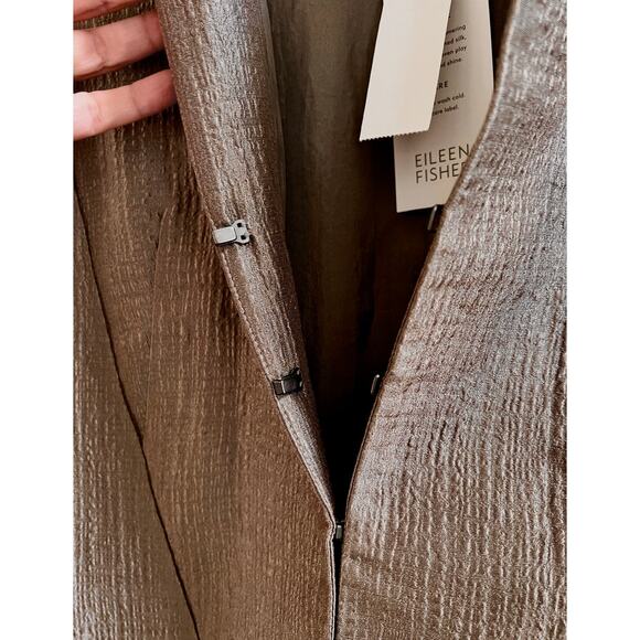 Eileen Fisher NWT Silk Metallic Gray Brown Textured Blazer Neutral size Small - Picture 5 of 15